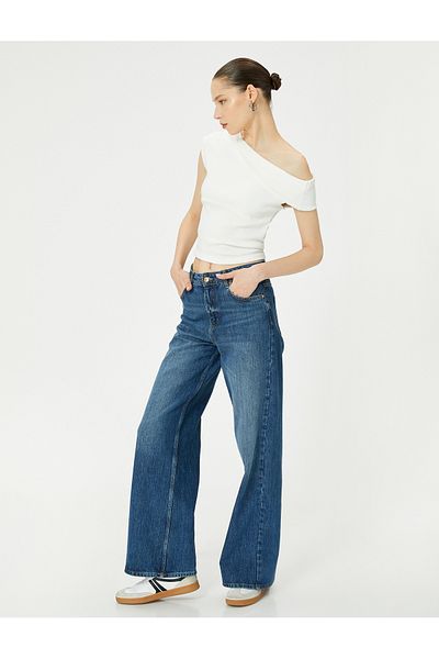 Koton One Shoulder Draped Slim Fit Cotton Top