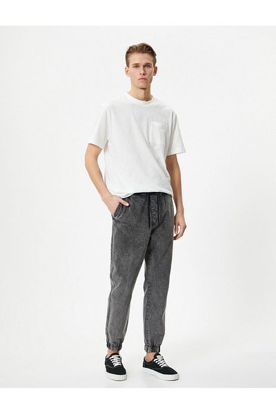 Koton Loose Jeans Jogger Washed με τσέπες στη μέση με κορδόνια