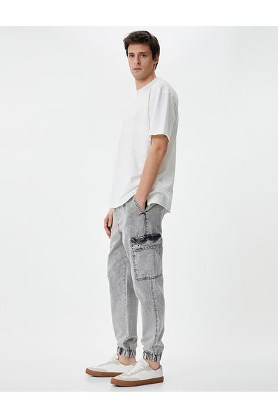 Koton Oversize Jeans Jogger Cargo Pocket Lace-up Waist Washed