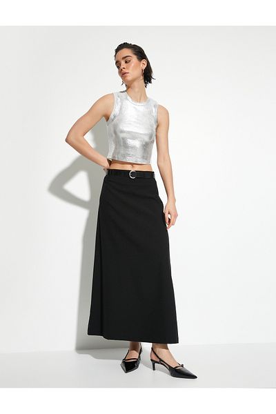 Koton Metallisches Crop-Top mit geripptem Rundhalsausschnitt