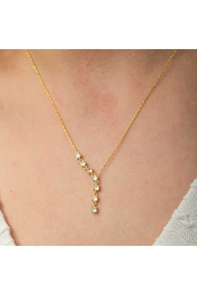 Skygo Gold Colored Silver Zircon and Row Stone Women's Necklace