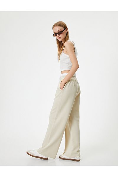 Koton Comfortable Fit Wide Leg Sweatpants - Double Waist and Ribbed Pocket