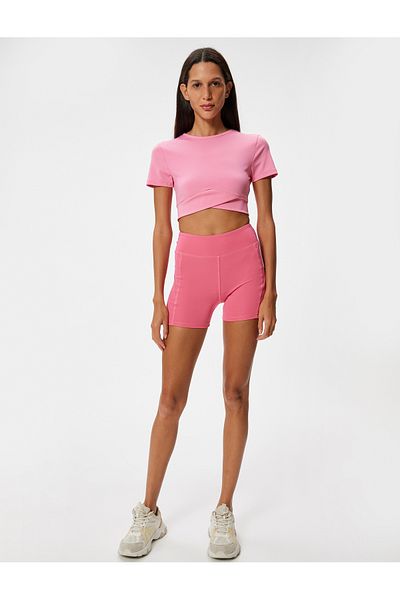 Koton Slim Fit Crop Sports T-Shirt - Crew Neck, Layered Short Sleeve