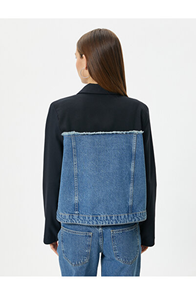 Koton Τζιν μπουφάν Διπλό ύφασμα Χρησιμοποιήστε άνετη εφαρμογή με κουμπιά με αντίθεση χρώματος