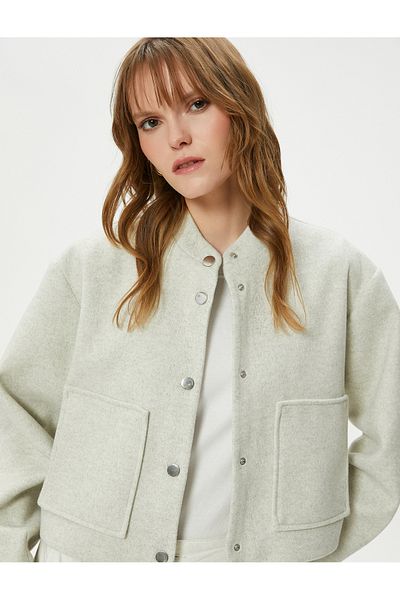 Koton Bomber Jacket with Snap Button and High Collar Pocket