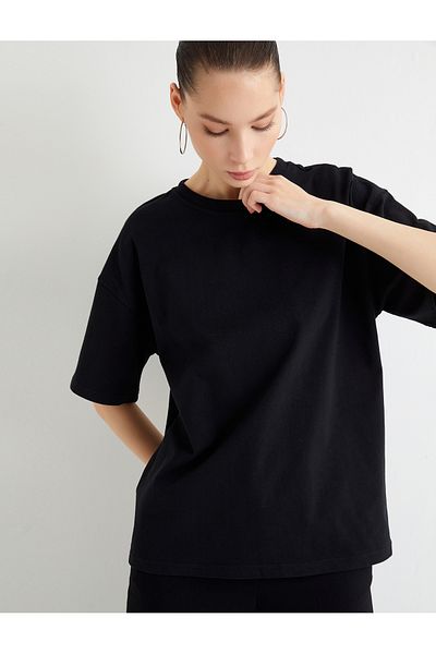 Koton Basic Oversize T-Shirt με κοντό μανίκι, βαμβακερή λαιμόκοψη