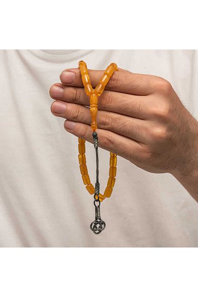 Skygo Silver Kazaz Tasseled Tight Amber Rosary