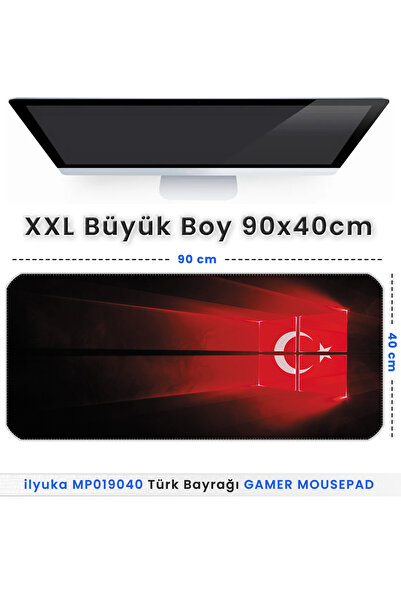 ilyuka 90x40cm Türk Bayrağı XXL Büyük Boy ilyuka MP019040 Gaming Mousepad Dik...