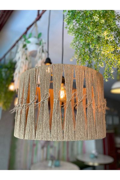 MDZN 45X30 Berfin Knotted Bohemian Chandelier - Rustic, Jute, Wicker and Ceiling Lighting
