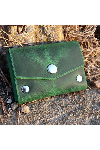 Derici Amca Olmeca Genuine Leather Green Minimal Wallet