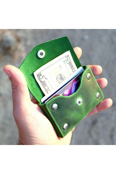 Derici Amca Olmeca Genuine Leather Green Minimal Wallet