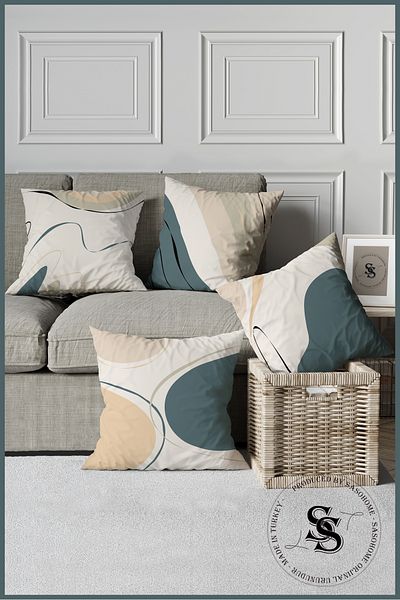 SasoHome Modern Cream - Turcoaz Linii suprareale Design Set de 4 Huse de perna imprimate digital