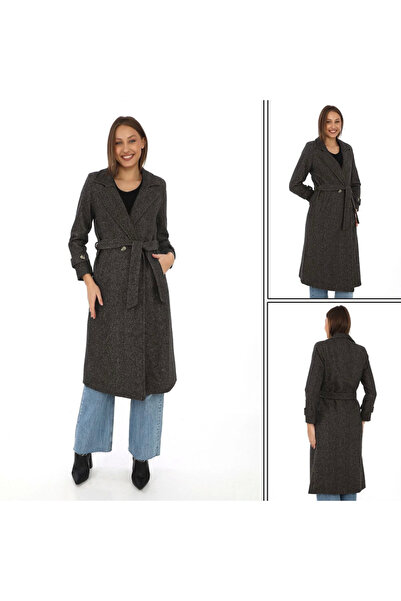 buğrahayalin Lined Herringbone Cashmere Cashmere Coat - Brown