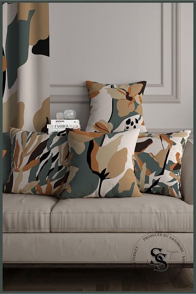 SasoHome Set modern de 4 huse de pernă imprimate digital cu model de flori suprarealist pe fundal crem