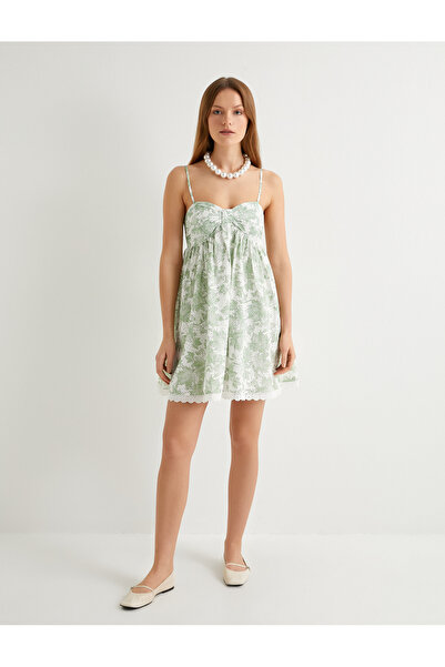 Koton Mini Fisto Elbise Çiçekli İnce Askılı Pamuklu