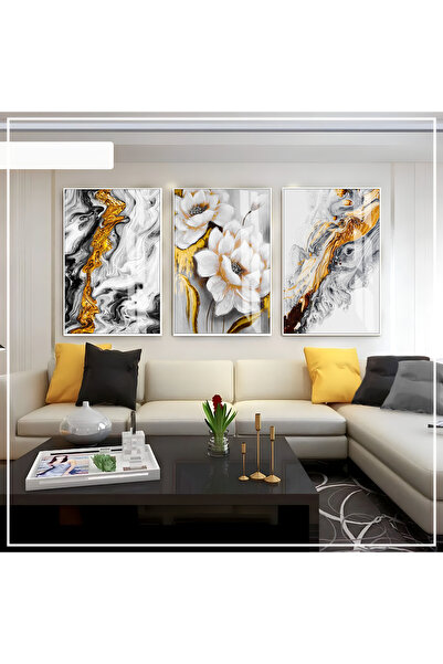 Harika bir ev Hari̇kabi̇rev | White-Black-Gold Soft Color Abstract Flower Com...