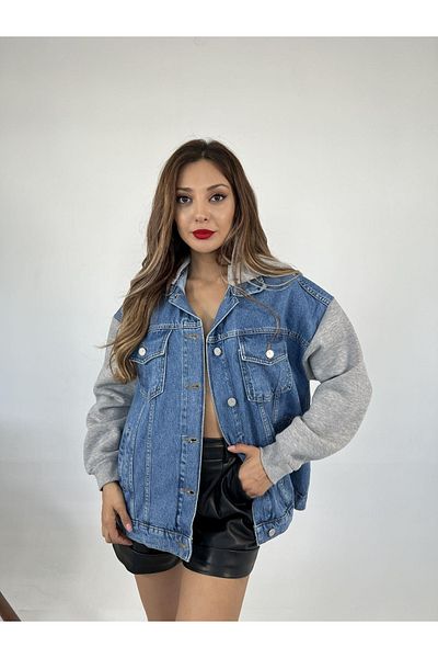 Womengrom Jachetă de blugi oversize cu glugă pentru femei Fame