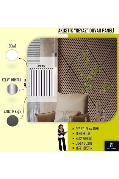 Home ACS 40x40 Beyaz Renk Akustik Ahşap Duvar Paneli