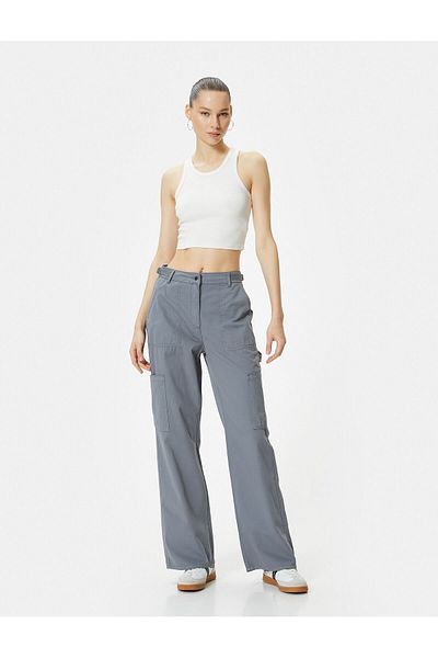 Koton Wide Leg Trousers High Waist Pocket Detail