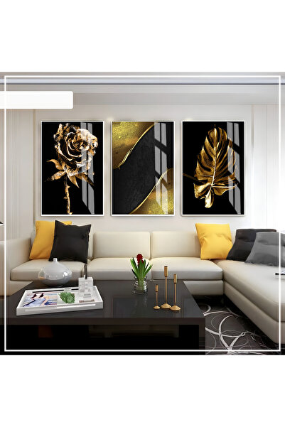 Harika bir ev Hari̇kabi̇rev | Black-Gold Soft Color Abstract Rose Leaf Set 01...