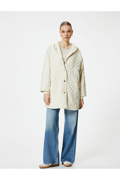 Koton Hooded Quilted Raincoat with Pocket, Snap Button, Ribbed on the Ankle