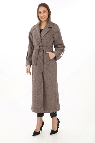 MODAVERA Lined Cashmere Cashmere Coat with Epaulets - Mink