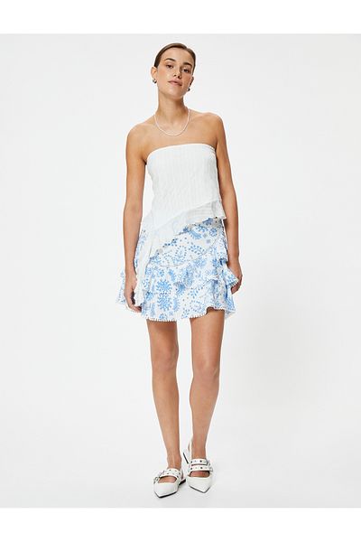 Koton Fustă mini cu modele florale Scallop - căptușită și cu volan