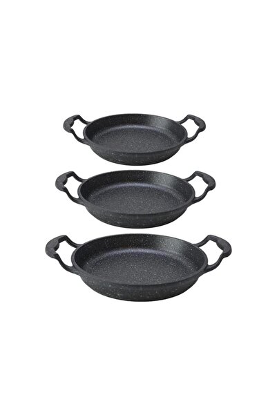 Eda Burak Eda Asya Kapaksız Granit Döküm 3 Parça Sahan Seti 16-18-20 Cm