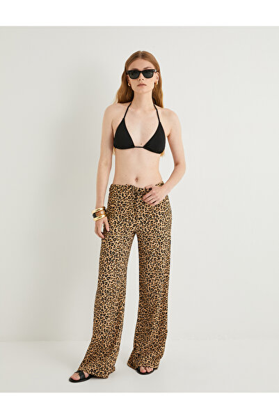 Koton بنطال بطبعة جلد الفهد، خصر برباط، قصة ملتوية مريحة