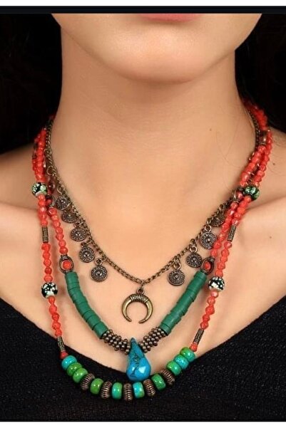 Porsuk Alternatif قلادة نسائية من حجر الفيروز الأفريقي المصنوعة يدوياً