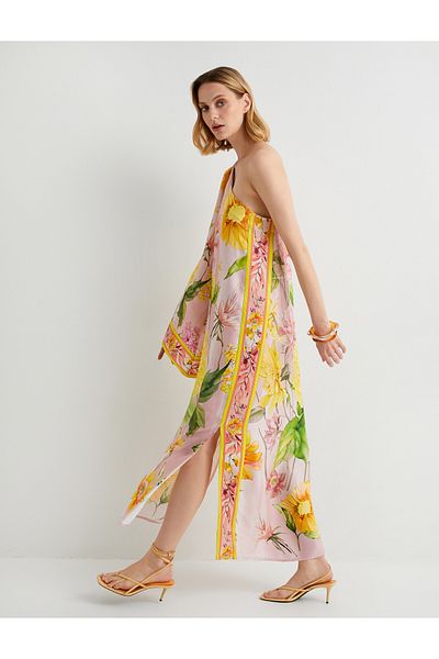Koton X Tuba Unsal - Rochie florală cu un singur umăr, cu fantă din viscoză