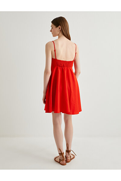 Koton Minikleid aus Leinenmischung – mit dünnen Trägern zum Binden und drapiertem Inhalt