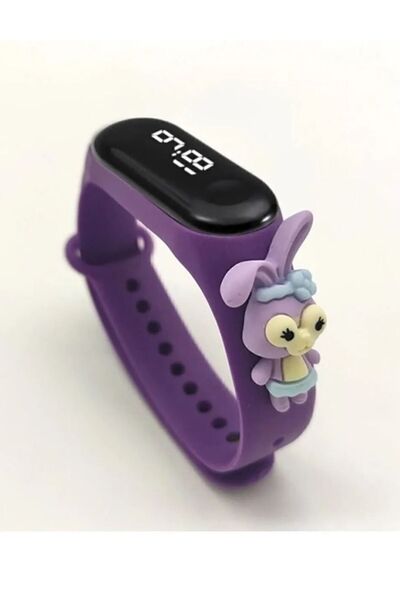 Genel Markalar Çocuk Kol Saati Led Dokunmatik Su Geçirmez Mor Tavşan Figürlü