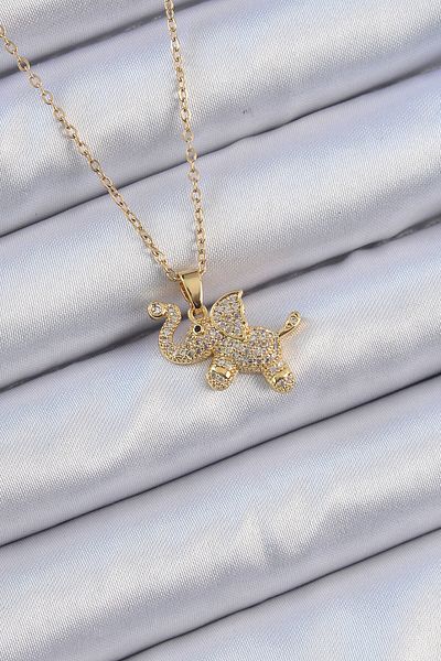 Skygo 316L Steel Chain Gold Color Zircon Stone Elephant Necklace - Tj-Bko9091