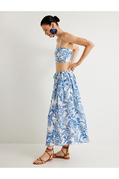 Koton X Melis Ağazat - Midi Fisto Flared Skirt with Pockets and Loose Fit