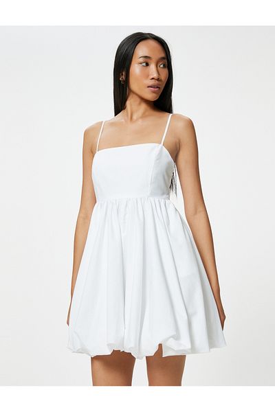 Koton Slim Fit Mini-Ballonkleid aus Baumwollpopeline – dünne Träger und gefüttert