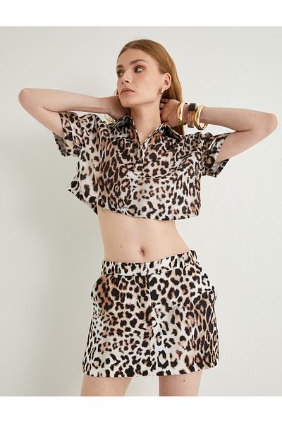Koton Shortsrock mit hoher Taille und Leopardenmuster