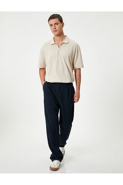 Koton Baumwoll-T-Shirt mit Polokragen in Übergröße – halber Reißverschluss, kurze Ärmel