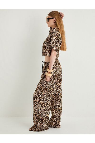 Koton Comfortable Wide Leg - Leopard Pattern Pocket Trousers