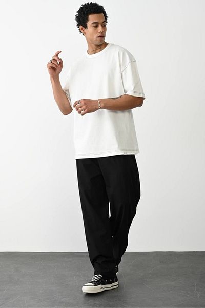 CreativeStyle Ανδρικό μπλουζάκι Oversize Μεταξένιο Apreli Κανάλι Αντίθεσης Ραμμένο Ειδικό Σχέδιο