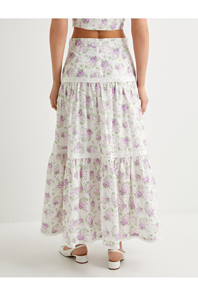 Koton Çiçekli Uzun Etek Normal Bel Volanlı Pamuklu Fistolu