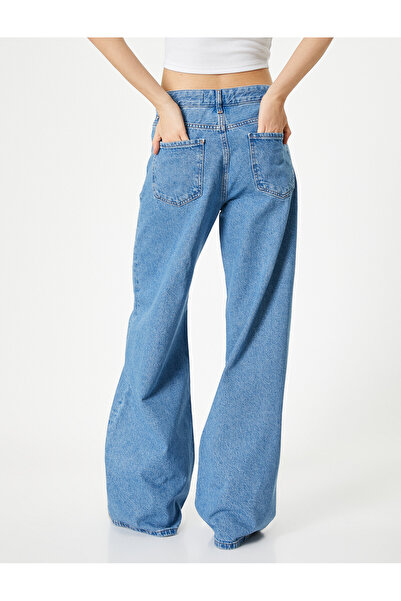 Koton Jeweled Jeans széles lábú zseb standard derék - Bianca széles lábú farmer