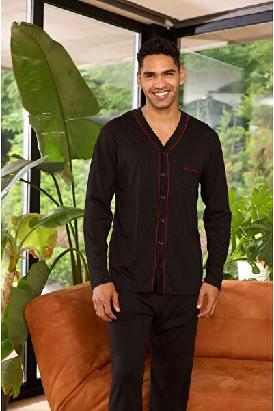 İpek Men's Long Sleeve Front Buttoned 100% Cotton Pajama Set