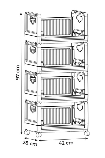 PASACO Çok Amaçlı Istiflenebilir Katlanır 4'lü Organizer Depolama Raf Hareketli Tekerlekli
