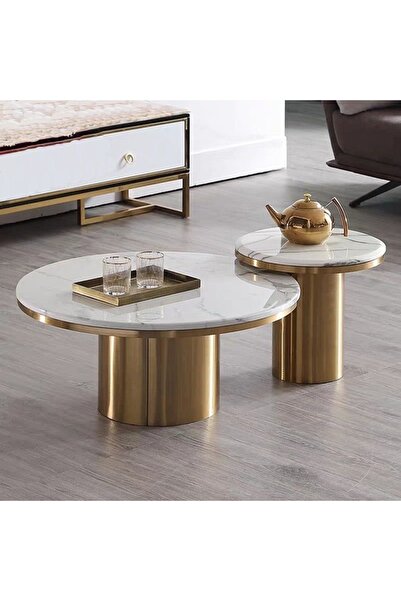 alkametal İkili mat gold orta sehpa