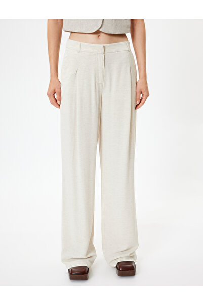 Koton Lněné kalhoty ze směsi viskózy s vysokým pasem, volnými kapsami na nohavicích a detailem záhybu