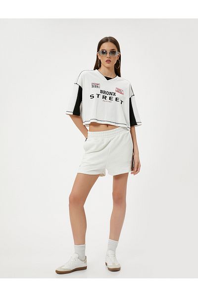 Koton Mini Shorts High Waist Side Line Detail Pocket