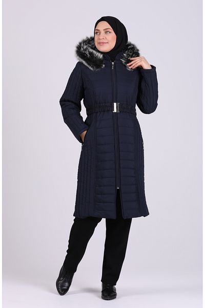 sefamerve Γούνινο Καπιτονέ Παλτό 0812-04 Navy Blue