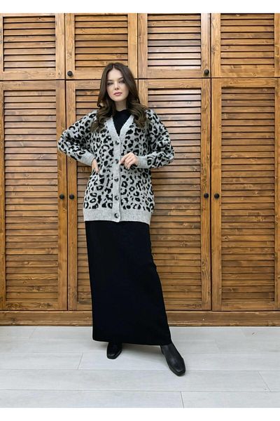Cardella Premium Quality Leopard Pattern Cardigan Suit Skirt Cardigan Underwear Three Piece Knitwear Suit