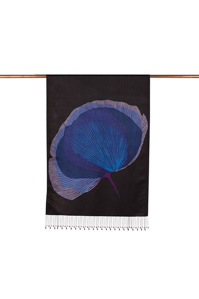 ipekevi Black Violet Silkworm Silk Shawl 6435